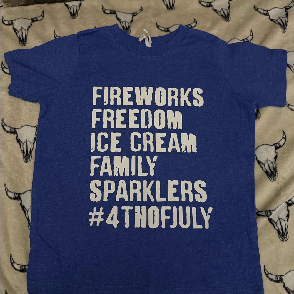 Rabbit Skins Blue Kids T-Shirt with White Text